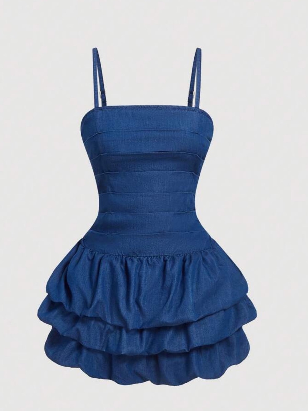 Blue Tiered Mini Dress with Spaghetti Straps